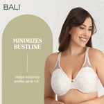 Bali Passion for Comfort Minimizer Bra, Full-Coverage Underwire Bra with Seamless Cups, Everyday Bra, No-Bulge Smoothing, Leaf Print, 34D