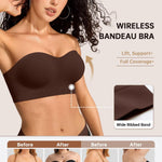Vertvie Push Up Strapless Bra for Women Non-Slip Wireless Bandeau Bras Padded Tube Top Supportive Bralette(Chocolate,Large,Plain Jersey)