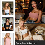 OEAK Supportive Strapless Bras for Women Push Up Wireless Bandeau Bra Non Slip Seamless Bras Comfortable Padded Bralette Dusty Pink M