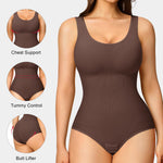 Nebility 2 Piece Shapewear Bodysuit for Women Tummy Control Slim Fit Sleeveless Round Neck Body Suit(Black/Brown 2pk,Medium-Large)