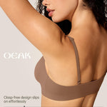 OEAK Womens Comfortable Triangle Bras No Underwire Sexy Plunge Unlined Bralette Pull On Bra Seamless Everyday Tshirt Bras Latte,XS
