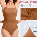 Nebility Shapewear Bodysuit for Women Tummy Control Shapewear Faja Body Shaper Waist Trainer Square Neck Body Suit(Brown,Medium)
