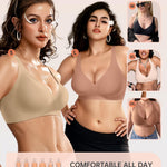OEAK Womens Deep V Bras Wireless Comfortable Bra Supportive No Underwire Bras Tshirt Push Up Bralettes Plunge Seamless Bra Semolina L