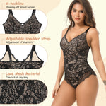 woahee Black Lace Bodysuit, V Neck Tummy Control Shapewear for Women, Seamless Tank Tops Thong Body Suit