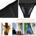 Werena Tummy Control Thong Shapewear for Women Mid High Waisted Body Shaper Underwear Lace Shaping Thong Girdle Panties(#A1 Mid Rise Black,Medium)