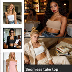 OEAK Supportive Strapless Bras for Women Push Up Wireless Bandeau Bra Non Slip Seamless Bras Comfortable Padded Bralette Sand XXL