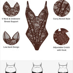 Popilush Shapewear Bodysuit for Women Deep V Neck Sleeveless Lace Corset Bodysuits Tummy Control Tank Tops
