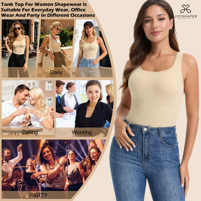 JOYSHAPER Shapewear with Built In Bra Tummy Control Shapewear Tops Body Shaper for Women Compression Tanks for Womens Camisole with Adjustable Straps Nude L