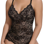 SHAPERIN Women's Lace Shapewear Bodysuit Tummy Control V Neck Backless Body Shaper Cami Tops Thong Body Suits