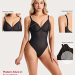 Nebility Shapewear Bodysuit for Women tummy control - V Neck Thong Body Suit with Underwire, Low back Going Out Tops