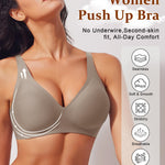 Werena Womens Wireless Jelly Bras Deep V Push Up Low Cut Bra No Underwire Supportive Plunge Seamless Everyday Comfortable Tshirt Bralette (Light Grey,3XL)