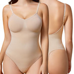 BRABIC Women's Backless Shapewear Bodysuit Tummy control Thong Seamless Body Shaper Sleeveless Compression Tanks Tops (Beige, Small)
