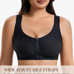 BRABIC Compression Bra Post Sugery Zipper Front Closure Bras for Women Supportive Surgical Bra with Adjustable Straps (Black,Medium)