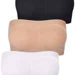 Boao Women Bandeau Bra Padded Strapless Bralette Bra Seamless Bandeau Tube Top(Large,Black, White, Nude Color,3 Pcs)