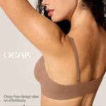 OEAK Womens Comfortable Triangle Bras No Underwire Sexy Plunge Unlined Bralette Pull On Bra Seamless Everyday Tshirt Bras Latte,L