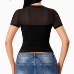 Nebility Womens Mesh Sheer Tops Short Sleeve Tee Crewneck Crop Top Going Out Date Outfits Fashion Clothes 2026（XX-Large,Black）