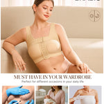 BRABIC Compression Bra Post Surgery - Mastectomy Bras for Women Front Closure with Removable Breast Support Band (Beige,Large)