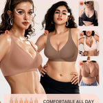 OEAK Womens Deep V Bras Wireless Comfortable Bra Supportive No Underwire Bras Tshirt Push Up Bralettes Plunge Seamless Bra Latte L Plus