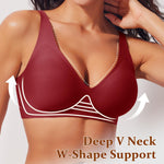 Werena Womens Wireless Jelly Bras Push Up Deep V Seamless Bra No Underwire Supportive Lifting Plunge Everyday Comfortable Tshirt Bralette (Red,S)