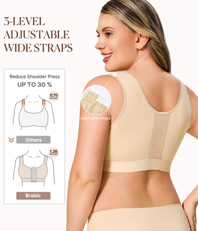 BRABIC Post Surgery Front Closure Bras for Women No Underwire Compression Bra Surgical Mastectomy Everyday Bra （Beige, Medium