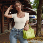 OQQ Women's 2 Piece Bodysuits Sexy Ribbed One Piece Square Neck Short Sleeve Bodysuits