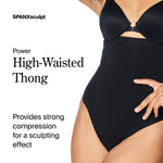 SPANXsculpt Seamless Power High-Waisted Thong - Women's Shapewear Lingerie - Seamless Thong - No Visible Panty Lines - Very Black - Medium