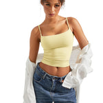 SUUKSESS Women Sexy Square Neck Tank Top Summer Going Out Tops Double Line Sleeveless Basic Cami Shirts (Pale Yellow, M)