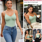 Nebility Women's Shapewear Bodysuit Tummy Control Body Suit Built in Bra Tank Camisole Seamless Mid Thigh Body Shaper