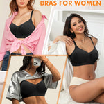 Wireless Sewn in Padded Bras for Women Comfortable Push Up Full Coverage Bralettes No Underwire Everyday Tshirt Bra(#01 Black(Padded)-Spaghetti Strap,Large)
