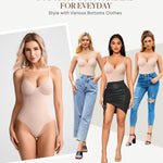 BRABIC Shapewear Bodysuits for Women Tummy Control Shapewear Seamless Backless V-Neck Tops with Built-in Bra(Beige, Large)