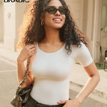 BRABIC Womens Bodysuit Shapewear for Tummy Control Seamless Sleeveless Tank Tops Body Shaper (Medium, White Short Sleeve)