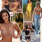 Vertvie Womens Strapless Bra Jelly Push Up Seamless Bandeau Bra Wireless Non Slip Silicone Tube Top Bras Padded Bralette(Leopard Light Coffee,Medium)