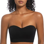 PRETTYWELL Strapless Bra for Women Comfort Non-Slip Seamless Padded Bandeau Bras Wireless Tube Top Bra with Multi-Way Straps Black