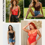 SHAPELLX Corset Bodysuit for women Tummy Control Lace Shapewear Body Suit for Women Backless Body Shaper V Neck Lingerie