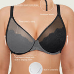 Popilush Bras for Women Minimizer Underwire Supportive Full Coverage Lace Push Up Bra Size 32D Black