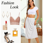Vlazom Half Slips for Women Under Dress Long Half Slip Under Skirt with Lace Trim White Size Medium