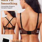 Werena Womens Wireless Jelly Bras Push Up Deep V Seamless Bra No Underwire Supportive Lifting Everyday Comfortable Tshirt Bralette (Coffee Leopard,2XL)