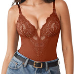Popilush Shapewear Bodysuits for Women Lace Corset Tops Tummy Control V Neck Sleeveless Body Suit Thongs