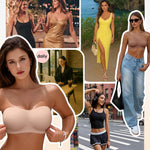 Vertvie Womens Strapless Bra Jelly Push Up Seamless Bandeau Bra Wireless Non Slip Silicone Tube Top Bras Padded Bralette(Skin Color,Medium)