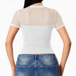 Nebility Womens Mesh Sheer Tops Short Sleeve Tee Crewneck Crop Top Going Out Date Outfits Fashion Clothes 2026（X-Large,White）