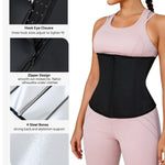Nebility Waist Trainer for Women Corset Shapewear with Zipper Sweat Waist Trimmer Faja Body Shaper Workout Waist Cincher (Black-silver, Small)
