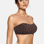 Vertvie Womens Strapless Bra Jelly Push Up Seamless Bandeau Bra Wireless Non Slip Silicone Tube Top Bras Padded Bralette(Leopard Coffee,Small)