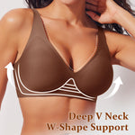 Werena Womens Wireless Jelly Bras Deep V Push Up Low Cut Bra No Underwire Supportive Plunge Seamless Everyday Comfortable Tshirt Bralette (Brown,L)