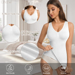 ONEW Compression Tank Tops for Women Shapewear Tummy Control Seamless Body shaper Deep V Neck Cami Shaper,White,Medium