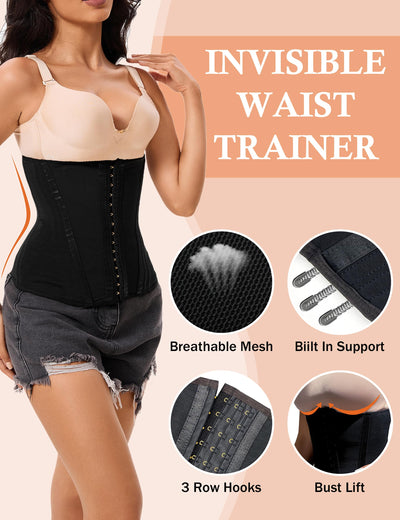 GainKee Waist Trainer for Women Corset Shapewear Cincher Body Shaper Tummy Control Weight Loss Underbust Hourglass Girdle (Black,2XL)