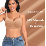 Seamless Jelly T Shirt Bras for Women No Underwire Comfort Wireless Padded Bralettes Soft Support Bras(#01 Latte(Padded)-Spaghetti Strap,X-Small)