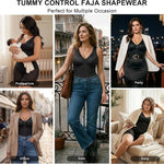 SHAPERX Women's Fajas Colombianas Moldeadoras Postpartum Tummy Control Compression Shapewear Body Shaper with Zipper Crotch