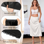 Dressever 2 Pieces Half Slips for Under Dresses Satin Long Underskirt Soft Slip for Women Skirt Extenders with Lace Trim Black and Nude 23" L