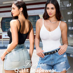 Nebility White Bodysuit Women - Seamless V Neck Shapewear Body Suits Smooth Fit Gong Out Wear Body Shaper Mid Thigh Shorts