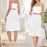 Lovasy Women's Satin Half Slip Knee Length Underskirt with Lace Trim Anti-Static Smooth Under Dress Slips White,Medium